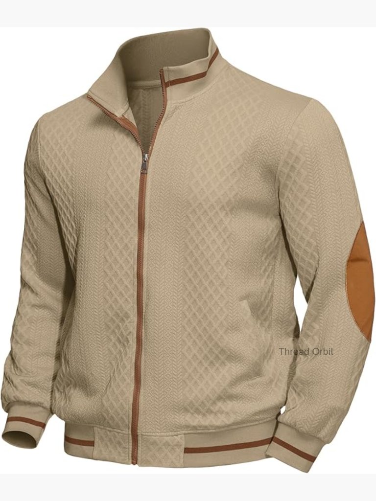 Men's Lightweight Jacquard Full Zip Bomber Jacket Varsity Coat